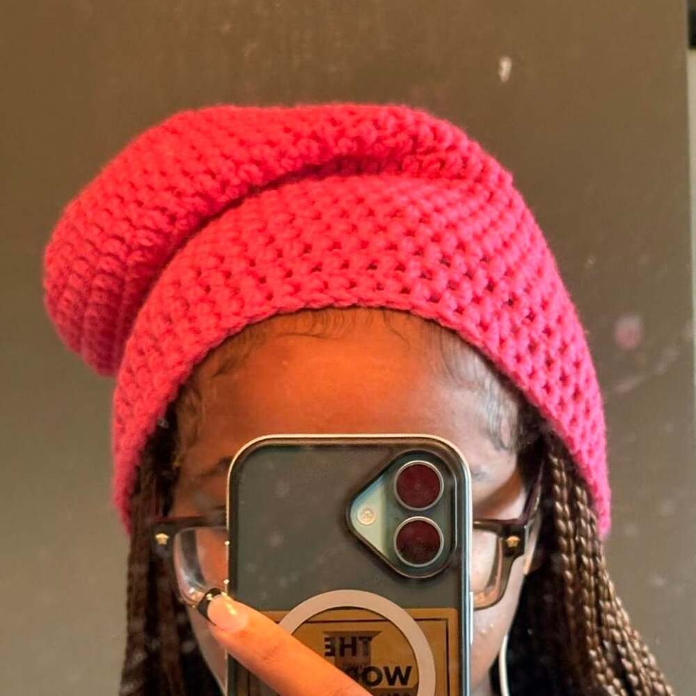 Handmade Crochet Pink Sock Beanie Slouchy Hat